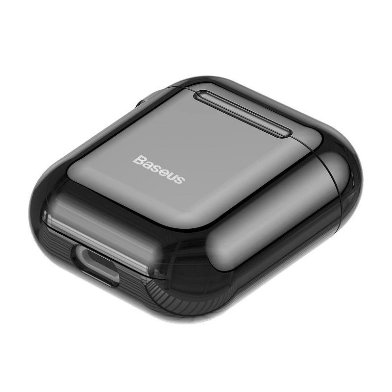 Baseus capa protetora de silicone ultrafina Metallic Shining com gancho para AirPods 1 / 2 preta