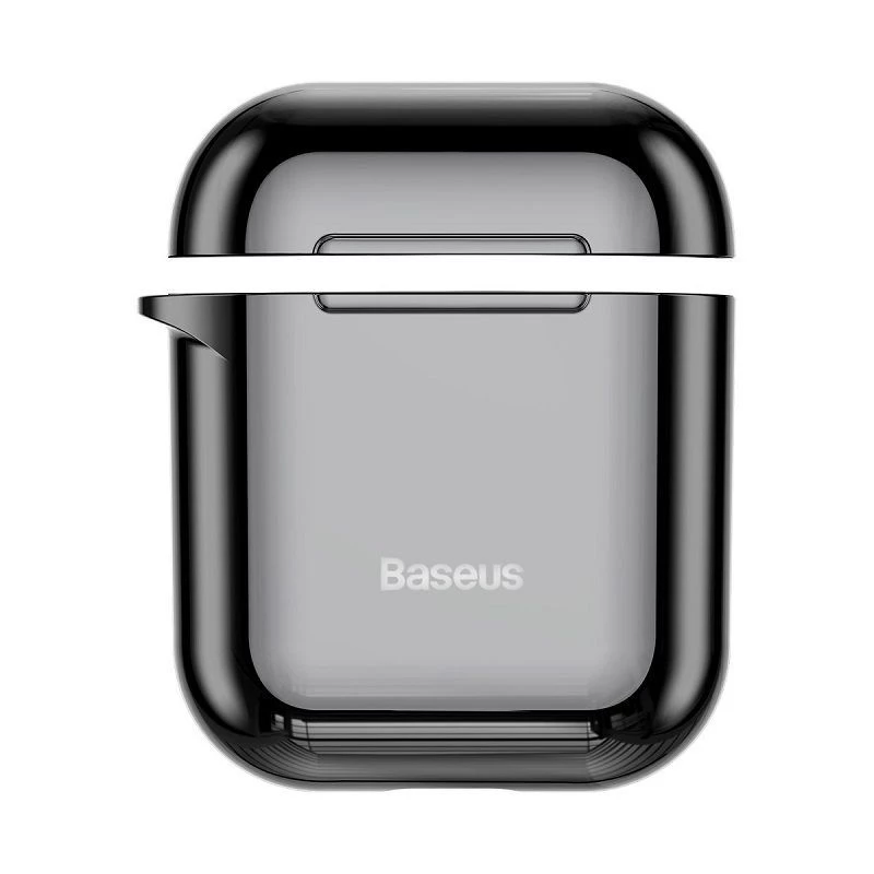 Baseus capa protetora de silicone ultrafina Metallic Shining com gancho para AirPods 1 / 2 preta
