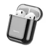 Baseus capa protetora de silicone ultrafina Metallic Shining com gancho para AirPods 1 / 2 preta