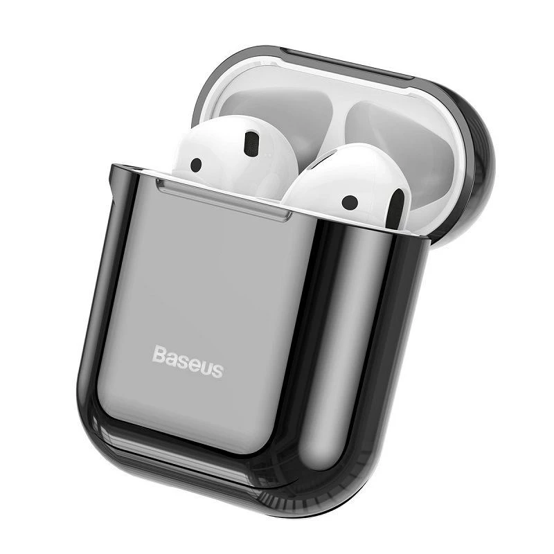 Baseus capa protetora de silicone ultrafina Metallic Shining com gancho para AirPods 1 / 2 preta