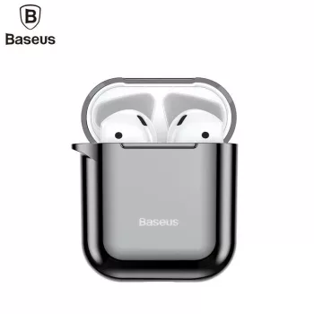 Baseus capa protetora de silicone ultrafina Metallic Shining com gancho para AirPods 1 / 2 preta