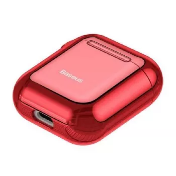 Baseus Capa protetora de silicone ultrafina Metallic Shining com gancho para AirPods 1 / 2 Vermelho