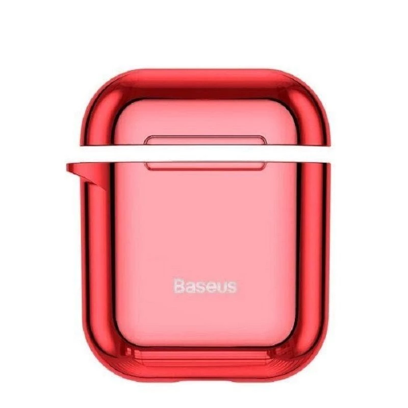 Baseus Capa protetora de silicone ultrafina Metallic Shining com gancho para AirPods 1 / 2 Vermelho