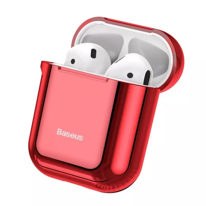 Baseus Capa protetora de silicone ultrafina Metallic Shining com gancho para AirPods 1 / 2 Vermelho