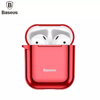 Baseus Capa protetora de silicone ultrafina Metallic Shining com gancho para AirPods 1 / 2 Vermelho