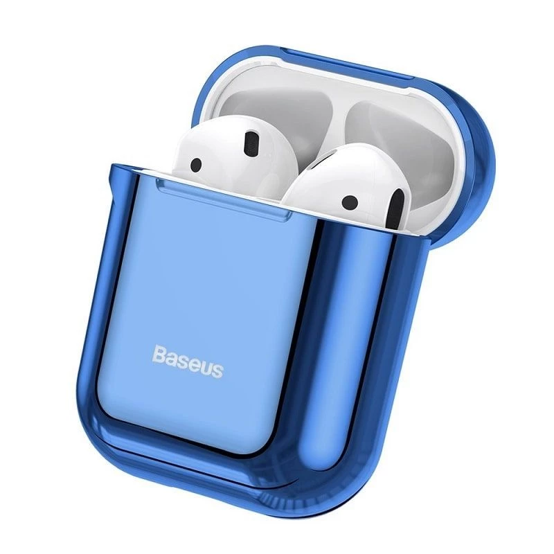 Capa de proteção ultrafina de silicone Metallic Shining Baseus com gancho para AirPods 1/2 azul