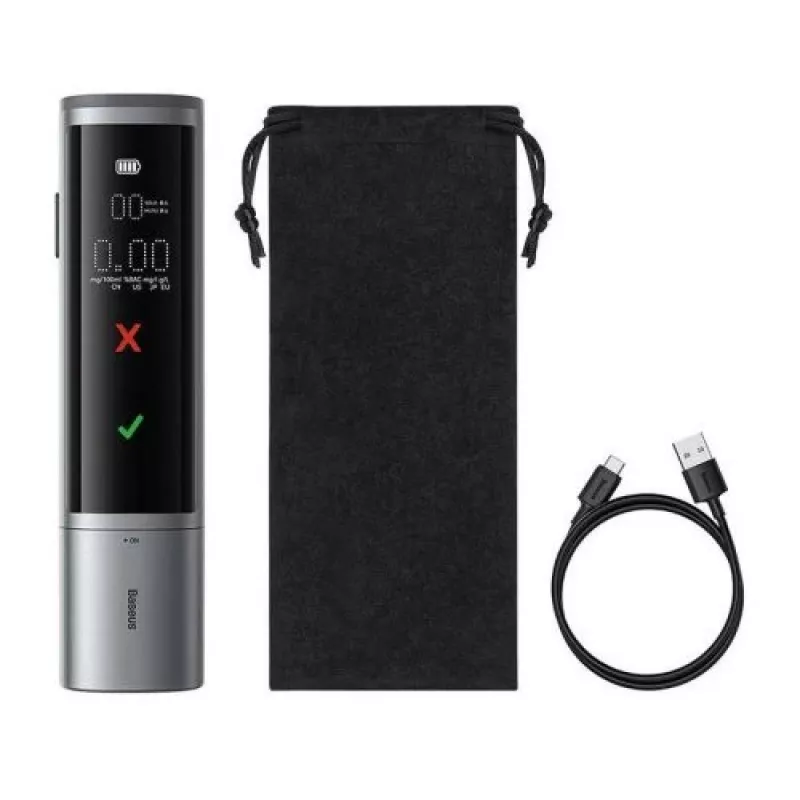 Baseus SafeJourney Pro Alcoolímetro de carro, cinzento, USB-C, 470 mAh