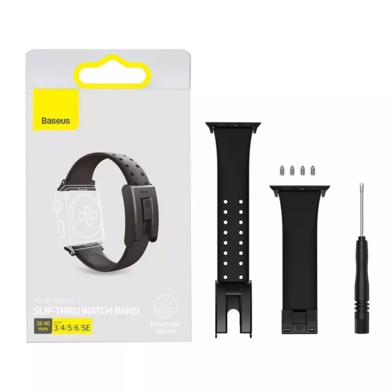 Baseus Pulseira Slip-Thru para Apple Watch 3/4/5/6/SE 38mm/40mm preta (LBWSE-01)