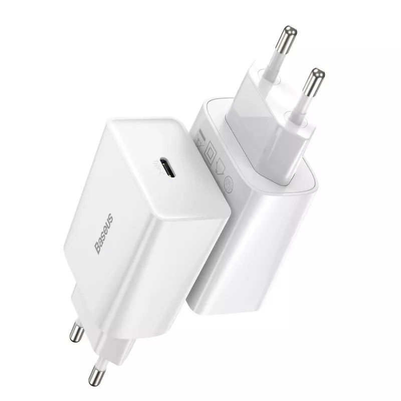 Baseus Speed Mini Carregador Rápido, USB-C, PD, 3A, 20W (Branco)