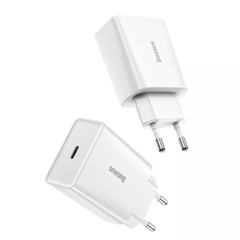 Baseus Speed Mini Carregador Rápido, USB-C, PD, 3A, 20W (Branco)