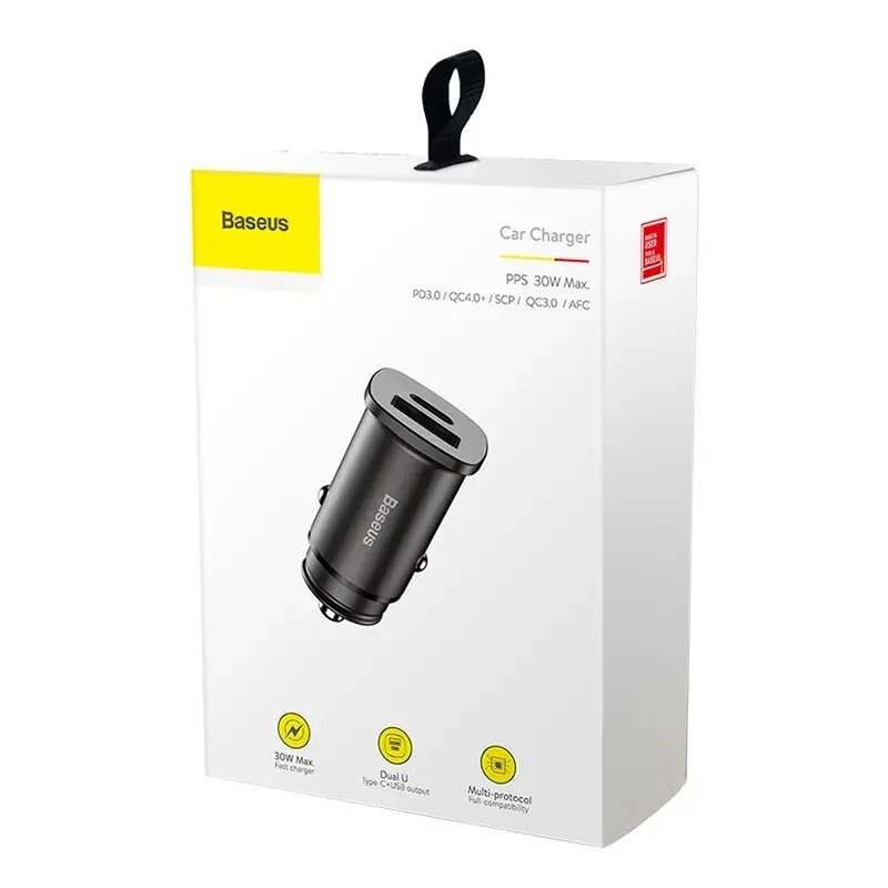 Carregador de carro Baseus Square PPS QC4.0 / PD3.0 5A 30W (preto)