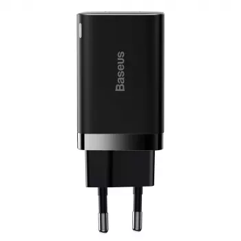 Baseus Super Si Pro Mini Carregador rápido 30W, USB-C + USB-A, PD 3.0, QC 3.0, ficha EU, preto (CCSUPP-E01)