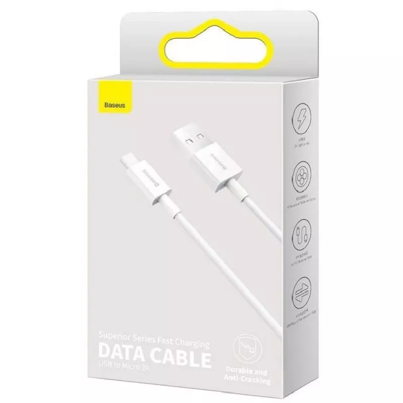 Baseus Cabo de dados e carregamento rápido Superior Micro USB 1m branco