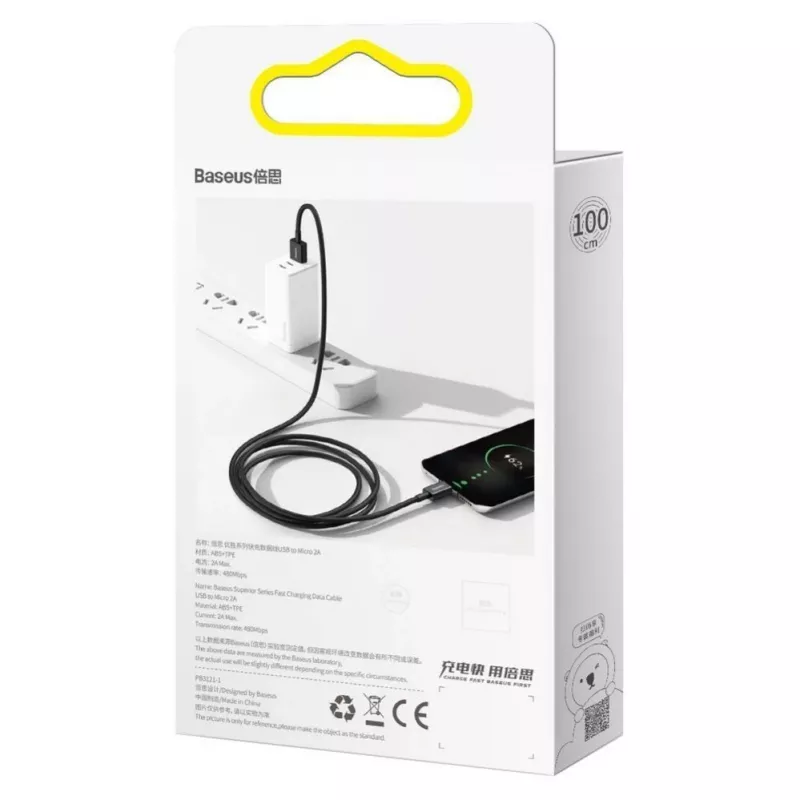 Baseus cabo de dados e carregamento rápido Superior USB-A para Micro USB 1m preto