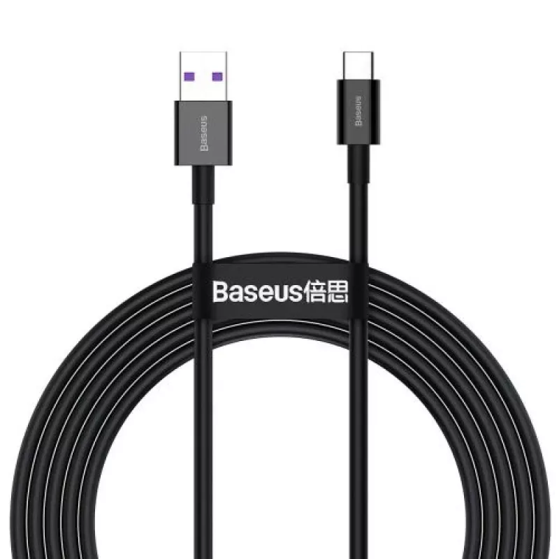 Cabo de carregamento rápido e dados Baseus Superior Series USB-A para USB-C, 66W (11V/6A), 2m, preto (CATYS-A01)