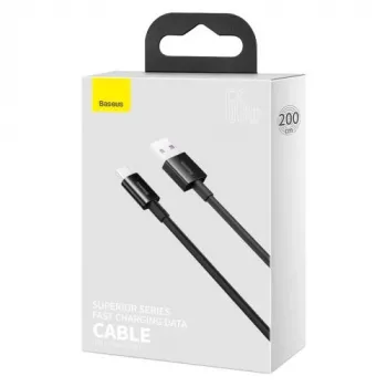 Cabo de carregamento rápido e dados Baseus Superior Series USB-A para USB-C, 66W (11V/6A), 2m, preto (CATYS-A01)