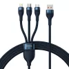 Cabo universal de carregamento rápido e dados Baseus Flash Series II 3-em-1 (USB-A para Micro + Lightning + Type-C) 66W, 480mbps, 1,2m, azul (CASS040003)