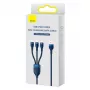 Cabo universal de carregamento rápido e dados Baseus Flash Series II 3-em-1 (USB-A para Micro + Lightning + Type-C) 66W, 480mbps, 1,2m, azul (CASS040003)