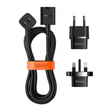 Cabo / extensão universal Baseus PowerCombo com mini-régua de tomadas 1m preto (adaptadores de rede EU e UK)