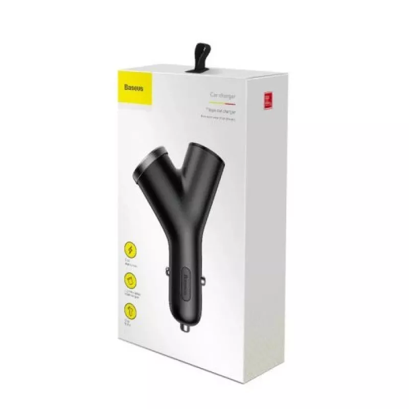 Baseus Y Type Carregador de automóvel, 2 USB + tomada de isqueiro, 3,4A, preto (CCALL-YX01)