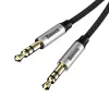 Baseus Yiven M30 cabo de áudio de 3,5 mm (jack para jack) – 1 m, nylon entrançado, banhado a ouro, preto/prateado
