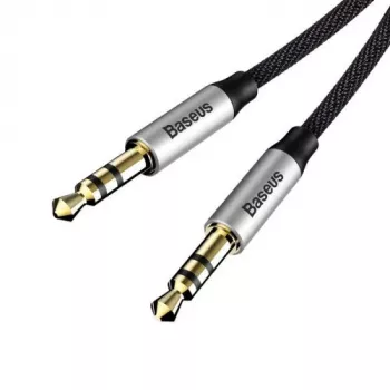 Baseus Yiven M30 cabo de áudio de 3,5 mm (jack para jack) – 1 m, nylon entrançado, banhado a ouro, preto/prateado