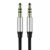 Baseus Yiven M30 cabo de áudio de 3,5 mm (jack para jack) – 1 m, nylon entrançado, banhado a ouro, preto/prateado