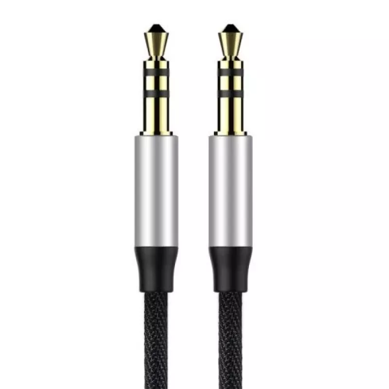 Baseus Yiven M30 cabo de áudio de 3,5 mm (jack para jack) – 1 m, nylon entrançado, banhado a ouro, preto/prateado