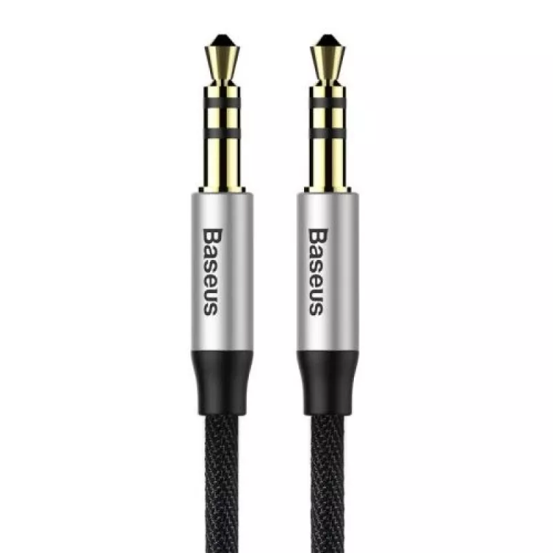 Baseus Yiven M30 cabo de áudio de 3,5 mm (jack para jack) – 1 m, nylon entrançado, banhado a ouro, preto/prateado