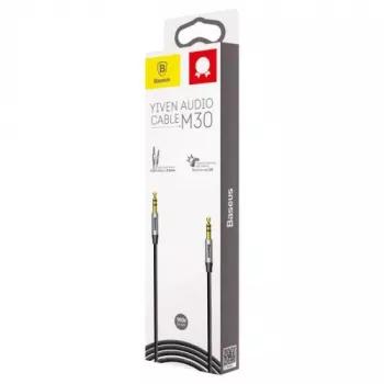 Baseus Yiven M30 cabo de áudio de 3,5 mm (jack para jack) – 1 m, nylon entrançado, banhado a ouro, preto/prateado