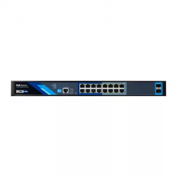 BCS B-SP16G-2SFP-M Switch industrial não gerido Gigabit PoE+ de 16 portas com 2 slots SFP, orçamento PoE de 240W, montagem em calha DIN