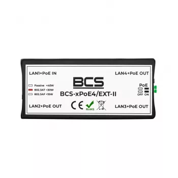 BCS-xPoE4/EXT-II Switch PoE+ de 4 portas com 1 porta uplink, orçamento de 60W, modo Extend até 250m