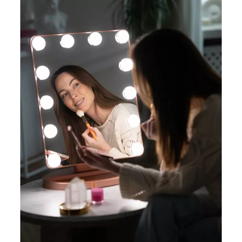 Beautifly GlamourVue espelho de maquilhagem LED com 3 modos de luz, regulação contínua, ampliação 1x/5x, painel tátil, recarregável 2000 mAh, USB-C, branco