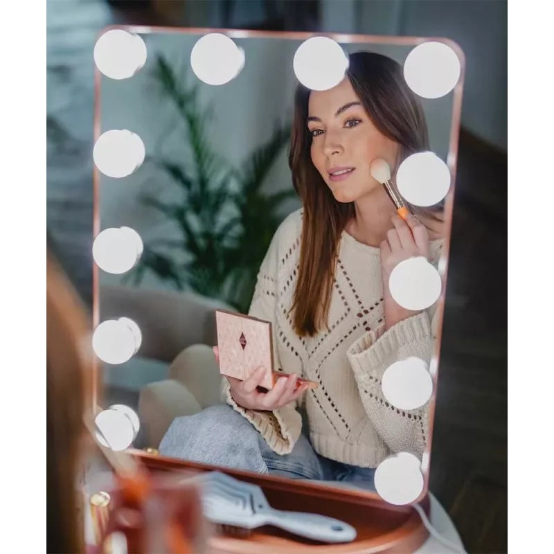 Beautifly GlamourVue espelho de maquilhagem LED com 3 modos de luz, regulação contínua, ampliação 1x/5x, painel tátil, recarregável 2000 mAh, USB-C, branco