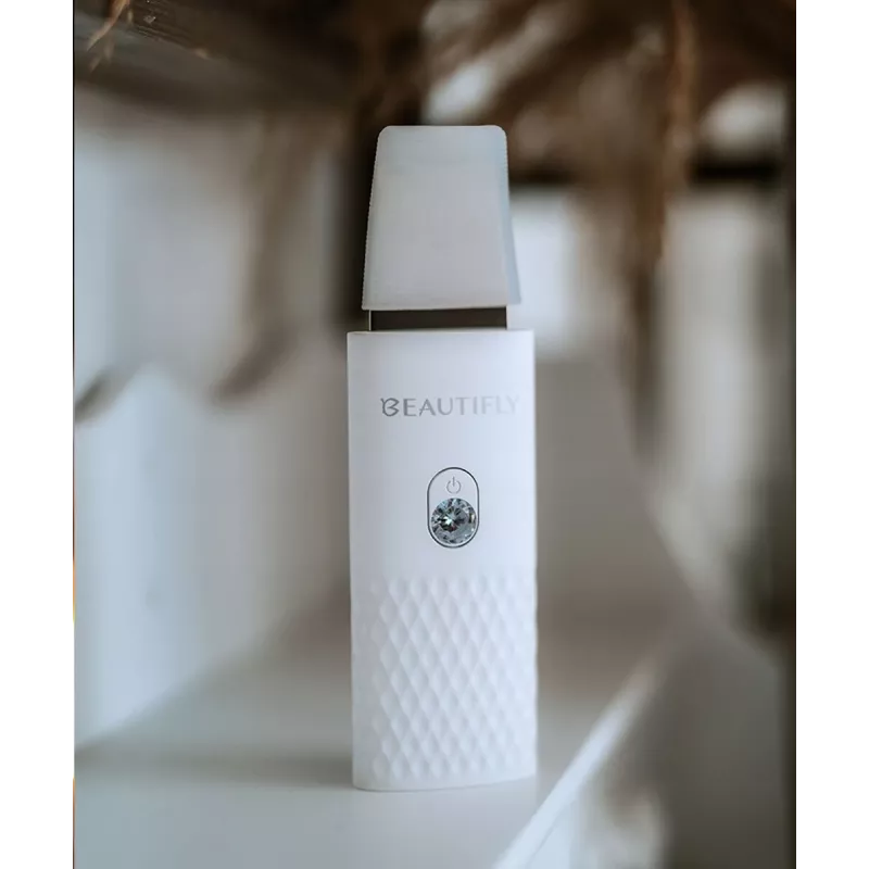 Beautifly Peeling Scrub Mini - aparelho facial de cavitação ultrassónica com microcorrente EMS, branco rosa-ouro