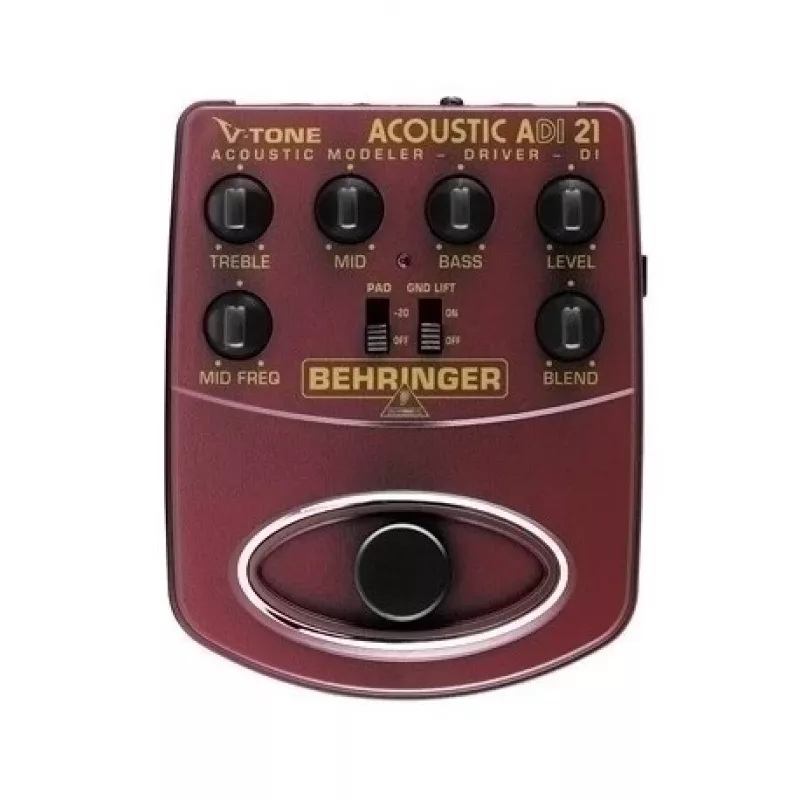 Pré-amplificador para guitarra acústica / caixa DI Behringer ADI21 com equalizador de 3 bandas e controlo de feedback