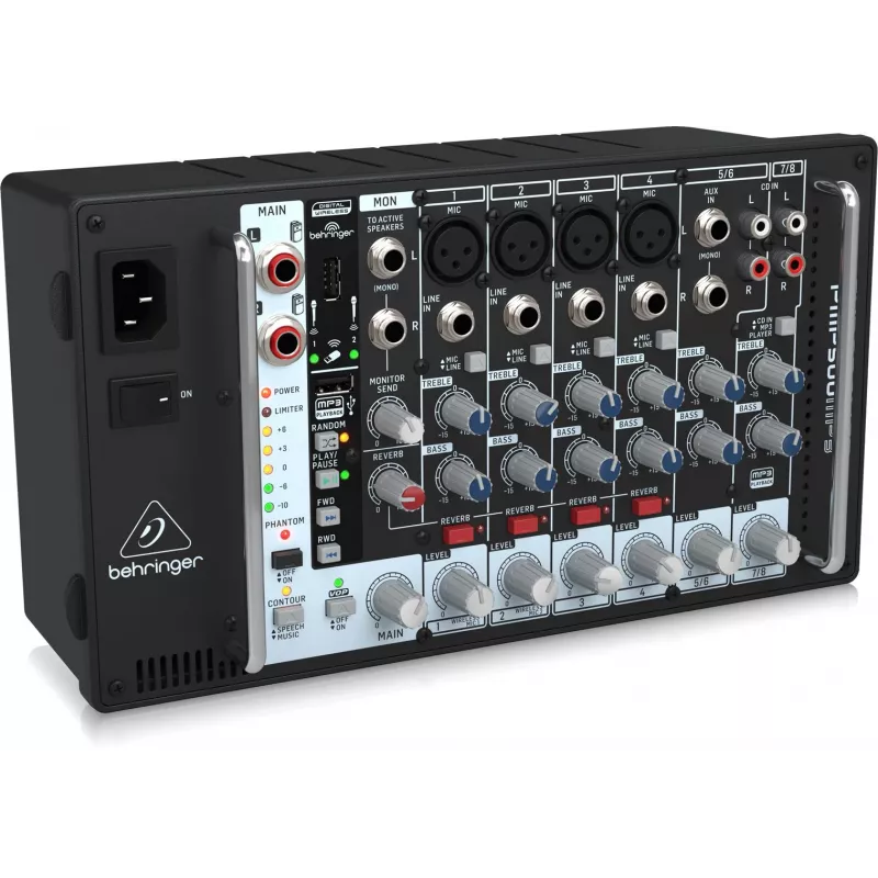 Mesa de mistura de áudio de 8 canais Behringer PMP500MP3, preta