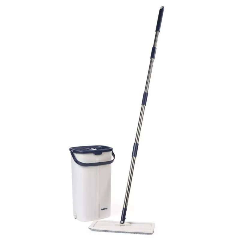 Beldray LA00000008EU7 conjunto de esfregona plana e balde – cinzento/azul, 5L com torção automática, cabo telescópico, microfibra