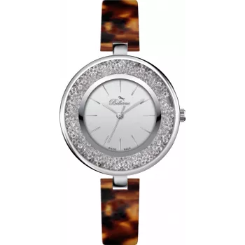 Relógio de mulher BELLEVUE D71 analógico de quartzo 33mm caixa de aço inoxidável mostrador branco pulseira de pele preta