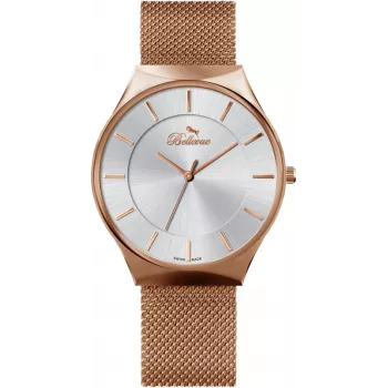 BELLEVUE E54 Relógio de quartzo analógico para mulher 32mm caixa de aço inoxidável bracelete de pele preta