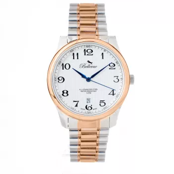 BELLEVUE F1 Relógio para homem quartzo analógico 40mm aço inoxidável mostrador preto bracelete de pele genuína