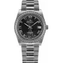 BELLEVUE H1 relógio de quartzo para senhora 35mm mostrador prateado bracelete de couro preta