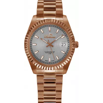 BELLEVUE H27 relógio de senhora analógico de quartzo 38mm mostrador prateado bracelete de pele preta
