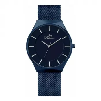 BELLEVUE relógio de quartzo analógico homem E58 32mm aço inoxidável pele preta