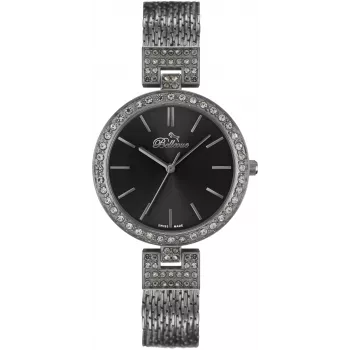 Relógio BELLEVUE Woman B25 35mm quartzo analógico mostrador prateado bracelete de pele preta
