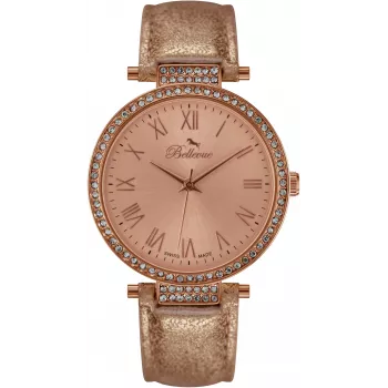 Relógio de quartzo de mulher BELLEVUE B39 35 mm Mostrador prateado Bracelete de pele preta