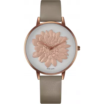 Relógio de pulso Bellevue mulher B43-1 quartzo 40mm mostrador prateado bracelete de pele preta
