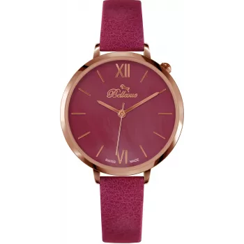 BELLEVUE Woman B50 35mm relógio analógico de quartzo mostrador prateado bracelete de couro preta
