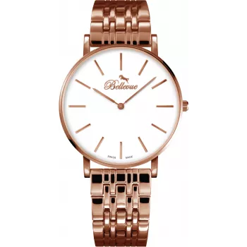 BELLEVUE Woman D32 40mm relógio analógico de quartzo mostrador prateado bracelete de couro preta