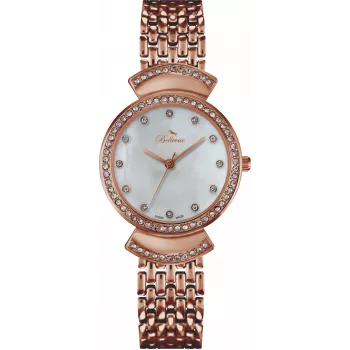 BELLEVUE Woman D50 32mm Relógio de quartzo analógico mostrador prateado bracelete de pele preta